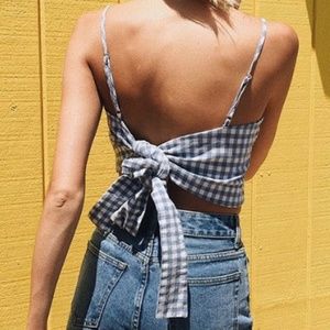 Brandy (John Galt) Blue and White Tie Back Top